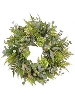 27″ Eucalyptus/Sedum/Fern Wreath Green