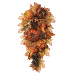 24″ Pumpkin/Pine Cone Door Swag Orange Brown