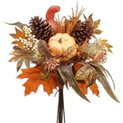 16″ Pumpkin/Eucalyptus/Pine Cone Bouquet Orange Green
