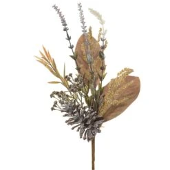 18″ Pine Cone/Magnolia Leaf Spray Two Tone Brown