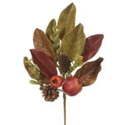 16″ Pomegranate/Pine Cone/Magnolia Leaf Spray Brown Green