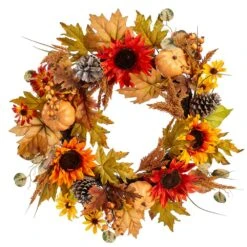 22″ Sunflower/Pumpkin/Pine Cone Wreath Fall