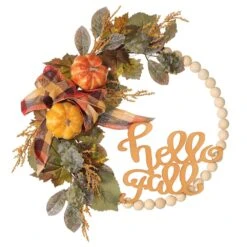 22″ Pumpkin Hello Fall Wreath Orange Green