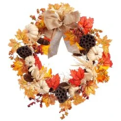 24″ Pumpkin/Pod/Berry Wreath Orange Cream