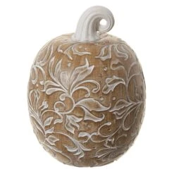 8″H X 6″D Carved Pumpkin Beige Whitewashed