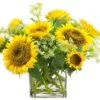 15″H X 16″W X 18″L Sunflower/Queen Anne’s Lace in Glass Vase Yellow