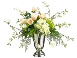 21″H X 28″W X 21″L Hydrangea/Rose/Petunia In Pedestal Vase Green Pink