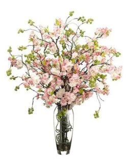 35″H X 30″W X 30″L Cherry Blossom in Glass Vase Pink Green