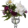 10″H X 9″W X 12″L Ranunculus/Peony In Glass Vase Purple White