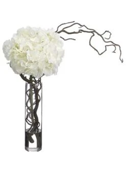 21″H X 12″W X 17″L Hydrangea/ Curly Willow In Glass Vase White