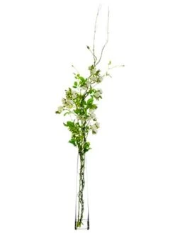 60″H X 14″W X 20″L Rose/Thorn Vine In Glass Vase White Green