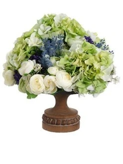 15″H X 14″W X 14″L Hydrangea/ Ranunculus/Statice/Lavender in Footed Plate Green Lavender