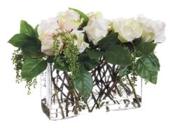 12″H X 10″W X 15″L Rose/Berry In Glass Vase White Green