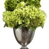 31″H X 18″W X 22″L Hydrangea In Tin Urn Green