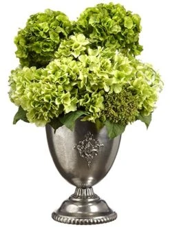 31″H X 18″W X 22″L Hydrangea In Tin Urn Green