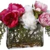 14″H X 18″W X 19″L Peony/Berry In Rectangular Glass Vase Rubrum Cream