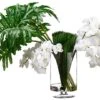 30″H X 29″W X 40″L Phalaenopsis/Selloum Leaf/Palm Leaf In Glass Vase W