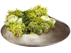 6″H X 18″W X 19″L Hydrangea /Ranunculus/Sedum In Metal Vase Green Lime