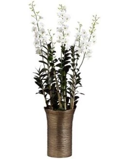 62″H X 20″W X 20″L Dendrobium Orchid In Metal Vase Cream