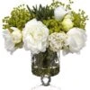 12″H X 12″W X 12″L Peony/Succulent/Baby’s Breathe In Glass Vase Green Wh