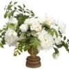 19″ Rose/Peony/Miller Fern In Footed Plate White