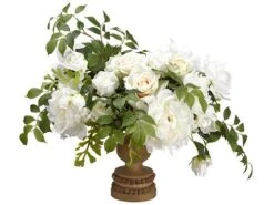 19″ Rose/Peony/Miller Fern In Footed Plate White
