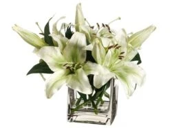 10″H X 12″W X 12″L Stargazer Lily in Vase Green White