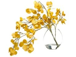 24″H X 16″W X 29″L Aspen Leaf Spray In Glass Vase Yellow