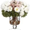 9″H X 9″W X 9″L Ranunculus/Rose/Berry In Glass Vase Cream Pink