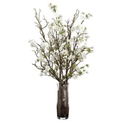 34″H X 19″W X 19″L Cherry Blossom with Twigs In Glass Vase White
