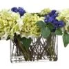 13″H X 12″W X 21″L Hydrangea/Cornflower/Sedum In Glass Vase Green Blue