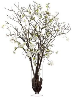 42″H X 30″W X 34″L Cherry Blossoms In Glass Vase White