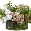 14″x20″x18″ Hydrangea/Rose Mixed In Glass Cylinder Pink White