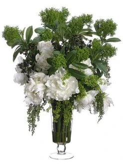 30H X 29 W X 24 L Peony/Skimia Mix/Berry/Branches In Glass Vase White Green
