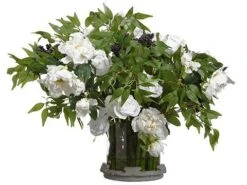 27″H X 23″W X 32″L Rose/Peony/ Branches In Cylinder Glass Vase White