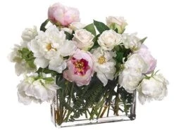 16″H X 17″W X 22″L Peony Rose Mix In Glass Vase Pink