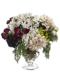 15″H X 18″W X 16″L Hydrangea/Rose In Glass Vase Beige