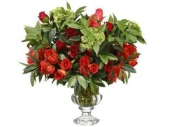 23″H X 25″W X 25″L Rose Mixed/Dahlia In Glass Vase Burgundy Green