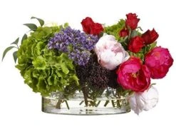 14″H X 13″W X 22″L Rose Hydrangea/Peony In Glass Vase Green