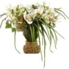 16″H X 19″W X 24″L Cymbidium/Sedum In Vase With Gold Base White
