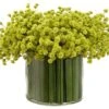 7.5″H X 10″W X 11″L Baby’s Breath/Grass In Glass Vase Green