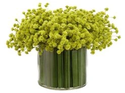 7.5″H X 10″W X 11″L Baby’s Breath/Grass In Glass Vase Green