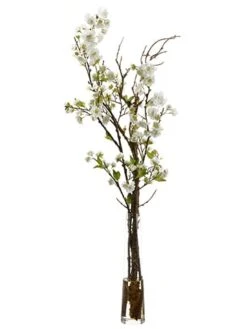 40″H X 15″W X 19″L Cherry Blossoms In Glass Vase White