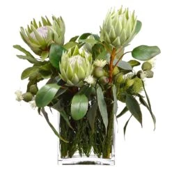 21″H X 19″W X 21″L Protea/ Rosemary/Wolly In Glass Vase Green