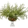 25″H X 33″W X 34″L Wax Flowers/ Sedum In Glass Vase Green White