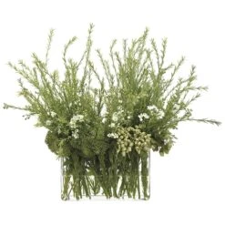 22″H X 22″W X 29″L Wax Flower/ Rosemary In Glass Vase Green White