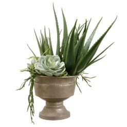 30″H X 22″W X 27″L Agave/ Echeveria In Tin Pot Green