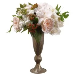 16″H X 12″W X 12″L Peony/Ranunculus In Vase White Pink