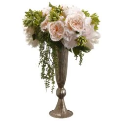 21″H X 14″W X 15″L Peony/Rose In Vase White Pink