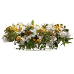 10″H X 12″W X 24″L Peony/Tulip/Calendula In Glass Vase Yellow White